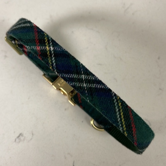 Holly Jolly Green Plaid Flannel Dog Collar Gold-tone Hardware Small-Medium - Picture 3 of 16